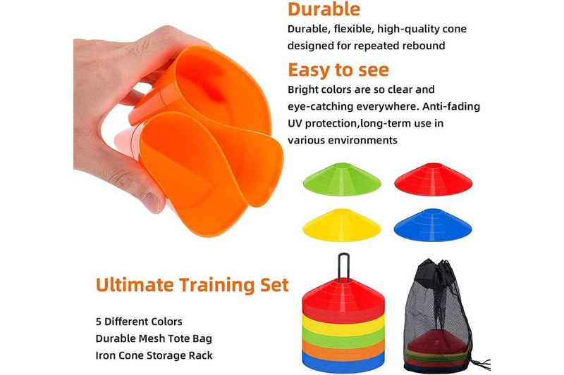 50 Soccer Cones with Carry Bag & Holder for Training