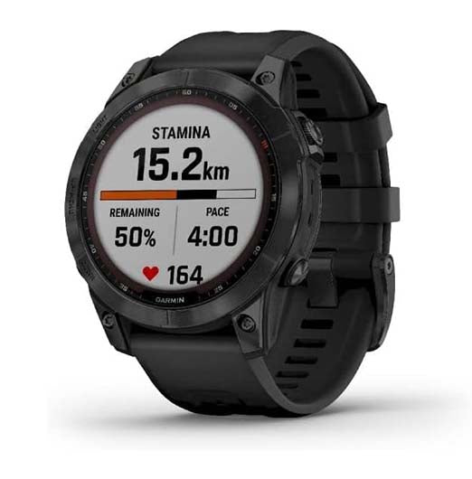 Garmin Fenix 7 Sapphire Solar, Adventure smartwatch, Solar Charging Capabilities, Rugged Outdoor GPS Watch, Touchscreen, Health and Wellness Features, Black DLC Titanium with Black Band
