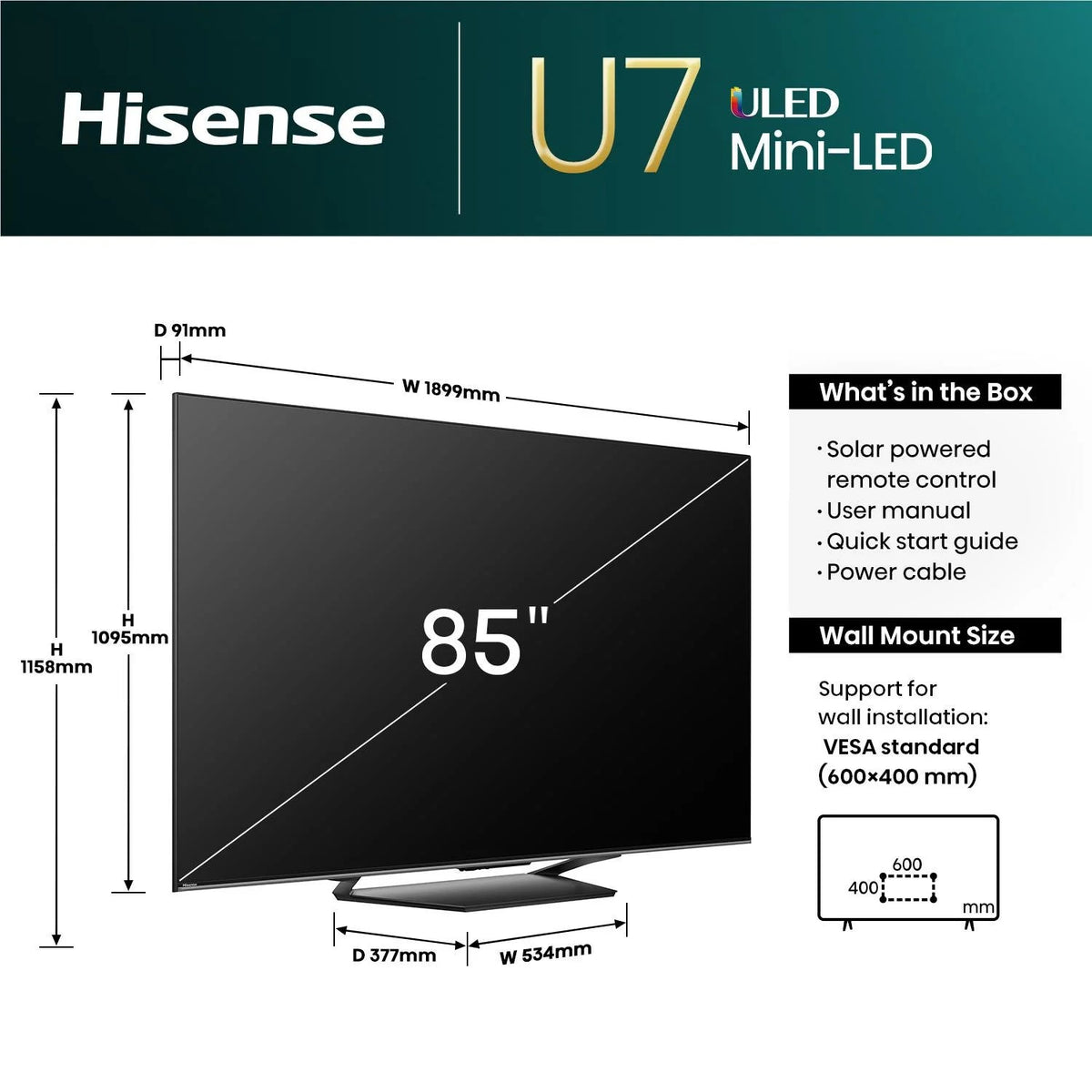 Hisense 65" U7NNZ ULED Mini-LED 4K Smart TV