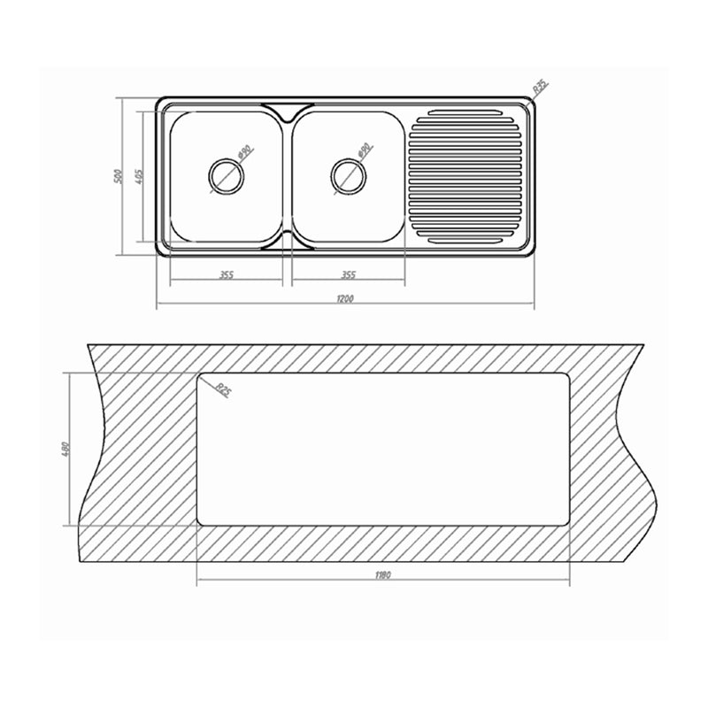 SINX 1200 x 500mm Project Sink Bowl With Drainer