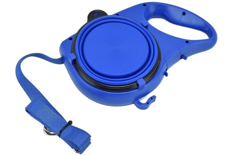 PETSWOL 3-in-1 Dog Leash with Water Bottle & Foldable Bowl - Blue