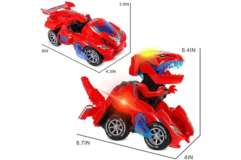 Vibe Geeks 2 In 1 Automatic Transforming Dinosaur Toy Car With Led Light And Music- Battery Operated