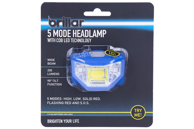 5 Mode Headlamp COB LED Technology Wide Beam Light Adjustable Headband 90 degree Running