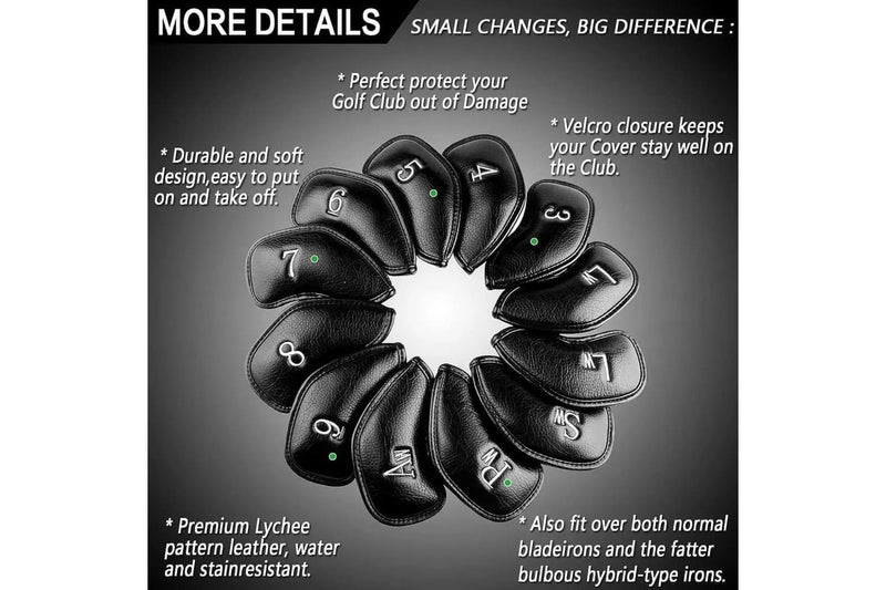 12 Piece Golf Iron Headcover Set Synthetic Leather Universal Fit