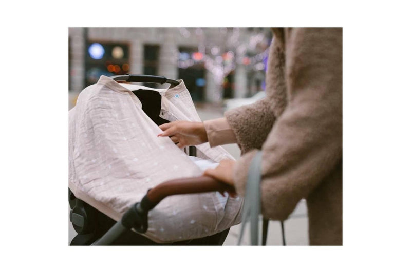 Little Unicorn: Muslin Car Seat Canopy V2 - Taupe Cross