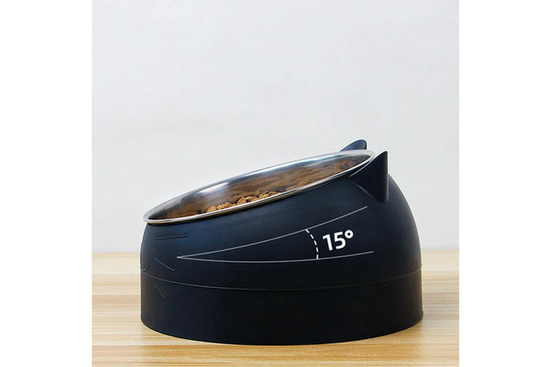 Tilted Dog Food Bowl Stainless Steel Cat Dog Feeder Black