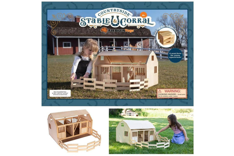 Countryside Wooden Stable & Barn Kids Children Farm Creative Play Toy Set 3+