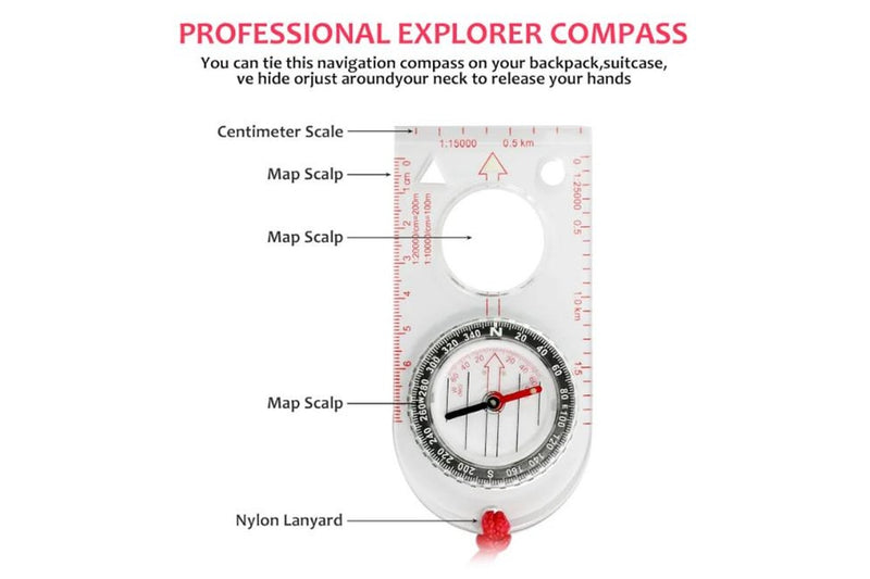 2Pcs Luminous Compass Map Ruler Dial Direction Hunting Waterproof Transparent Outdoor Tool Military Portable Camping Refined - Standard