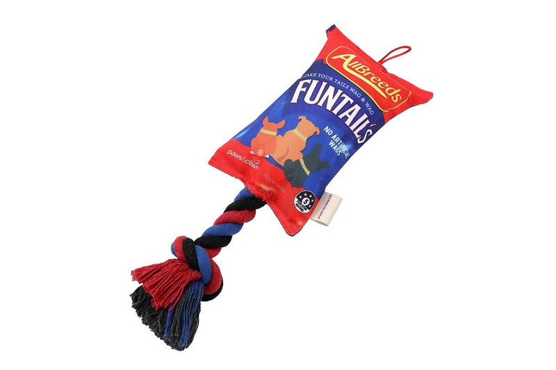2x Paws & Claws Funtails Pet Dog 39cm Lollies Snacks Oxford Tugger w Rope Toy