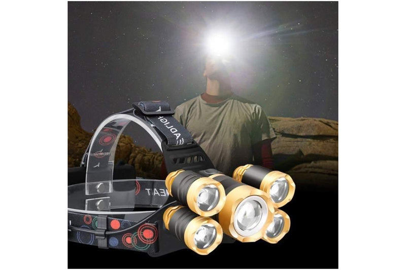 Outdoor Lighting Fishing Lamp 12000 Lumen Ultra Bright 5 T6 Led Headlight Usb Rechargeable Flashlight 4 Modes Waterproof Zoomable Work For Outdoors Household - Red - Set Of 1