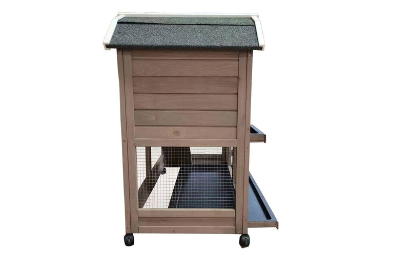 Solid Wood Chicken Coop & Pet Hutch With Wheels - Light Brown & White