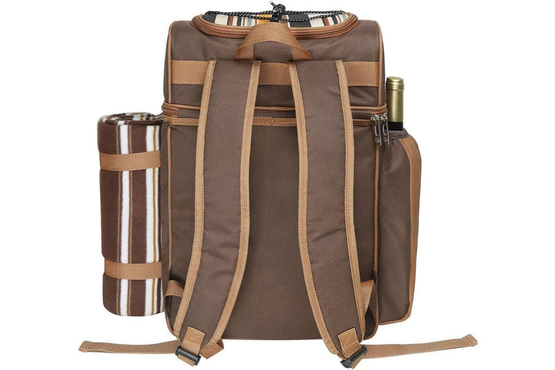Picnic Backpack for 2 Person with Insulated Cooler Bag, Wine Holder, Fleece Blanket, Cutlery Set