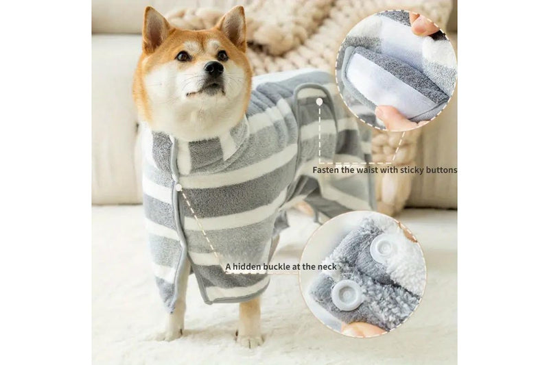 PETSWOL Small Dog Bath Robe - Striped