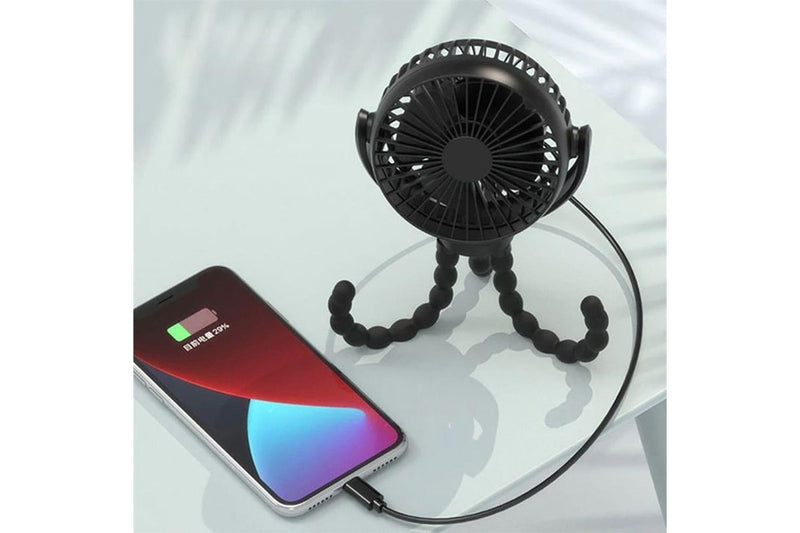 Vibe Geeks Portable Handheld Mini Stroller Fan With Flexible Tripod - Usb Rechargeable