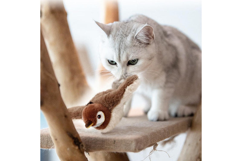 Cat Squeaky Toys Rechargeable Interactive Cat Toy Touch Activated Kitten Plush Pet Toys Brown