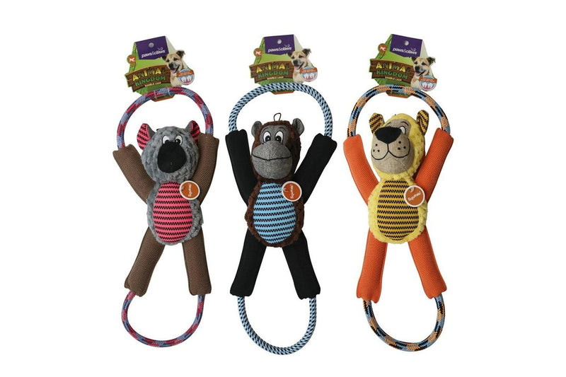 2x Paws & Claws Animal Kingdom Double Loop Pet Dog Play Toy 57cm Assorted