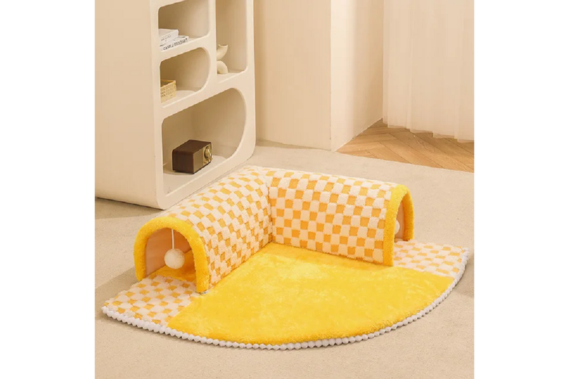 Cozy Tunnel Cat Nest Winter Warmth With Detachable Washable Bed And Enclosed Hideaway For Autumn Winter" - Yellow - 80X80x22cm