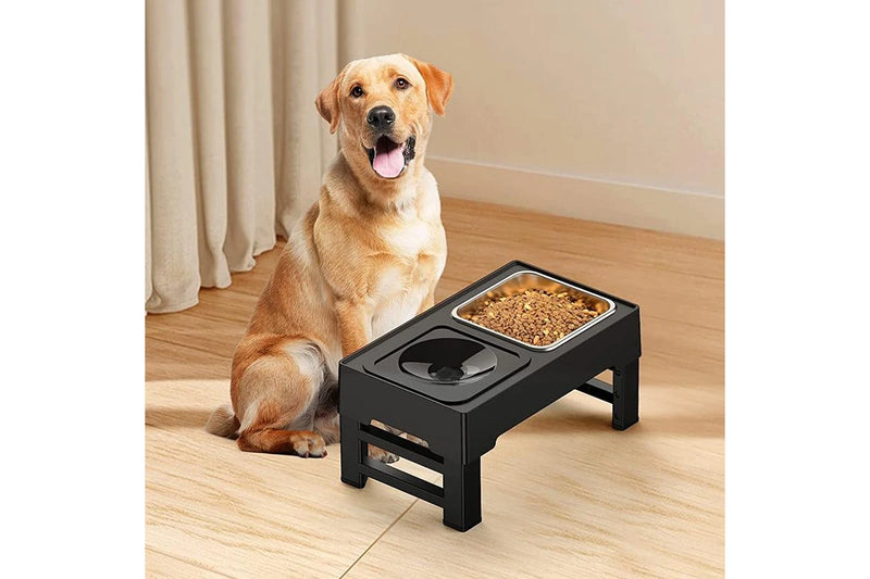 Adjustable Elevated Pet Bowl Holder with No Spill Water Bowl