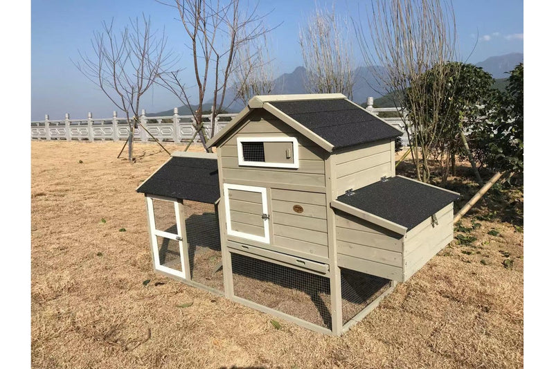 Solid Wood Large Outdoor Chicken House - Natural Grey & Black