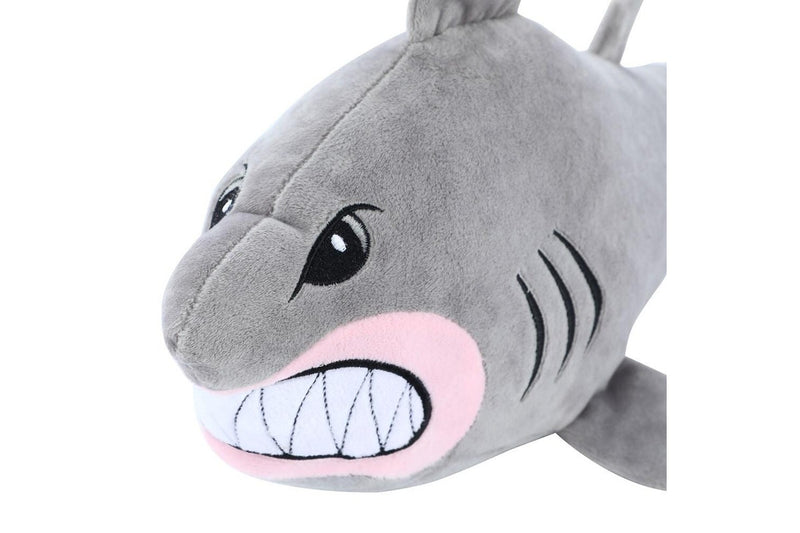 2x Paws & Claws Pet Dog 50cm Angry Shark Mega Soft Plush Chew Toy w Squeaker GRY