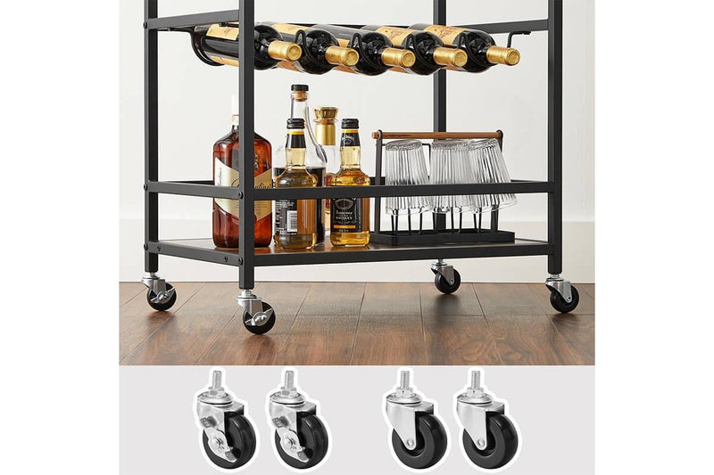 Vasagle Industrial Bar Cart With Bottle Holder - Rustic Brown / Black