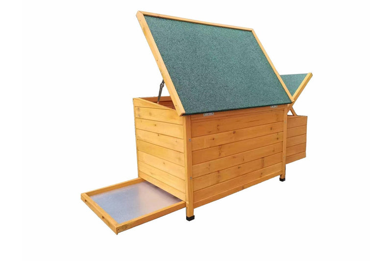 Solid Wood Chicken House with Nesting Box & Pull Out Tray- Natural Wood