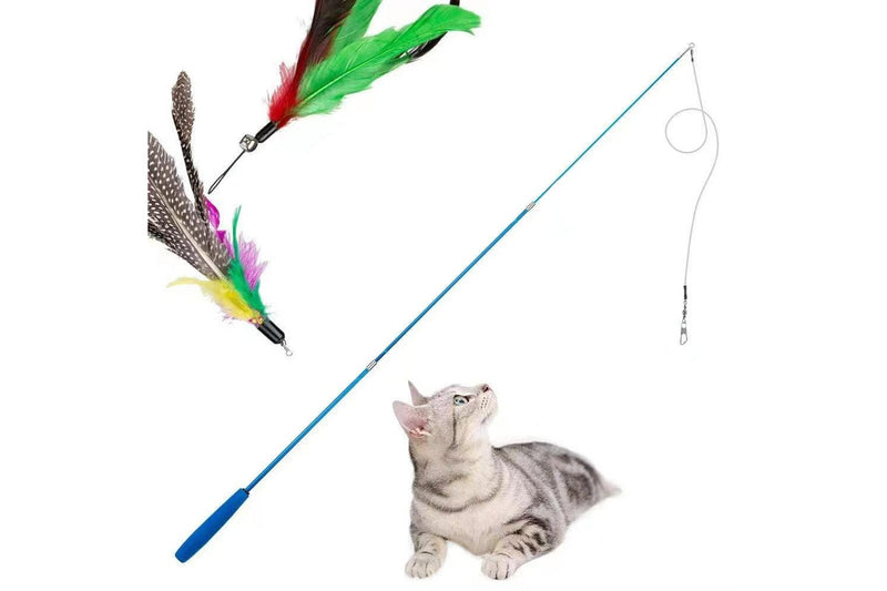 Cat Fishing Pole Toy Set Retractable Cat Wand and Feather Toys Interactive Kitten Toys