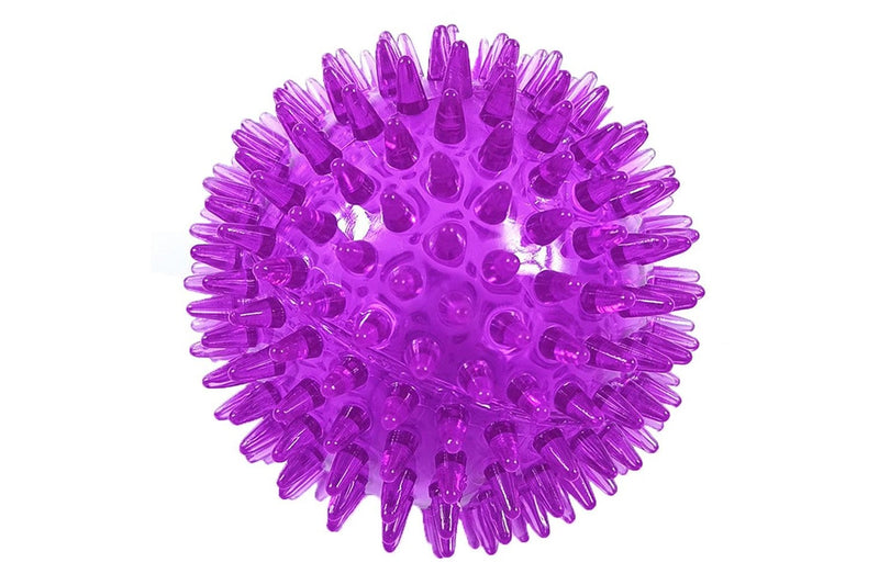 Set of 2 Pcs Pet Dog Squeaky Toys Spiky Dog Balls Cleaning Teeth Chewing Toys -Orange and Purple