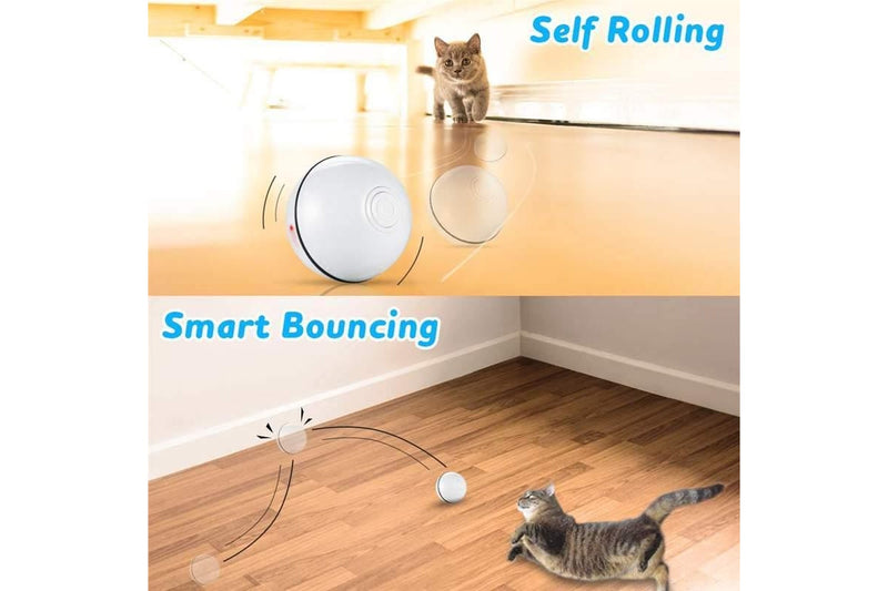 Smart Interactive Pet Ball Automatic Rolling Usb Rechargeable Led Light Toy - White