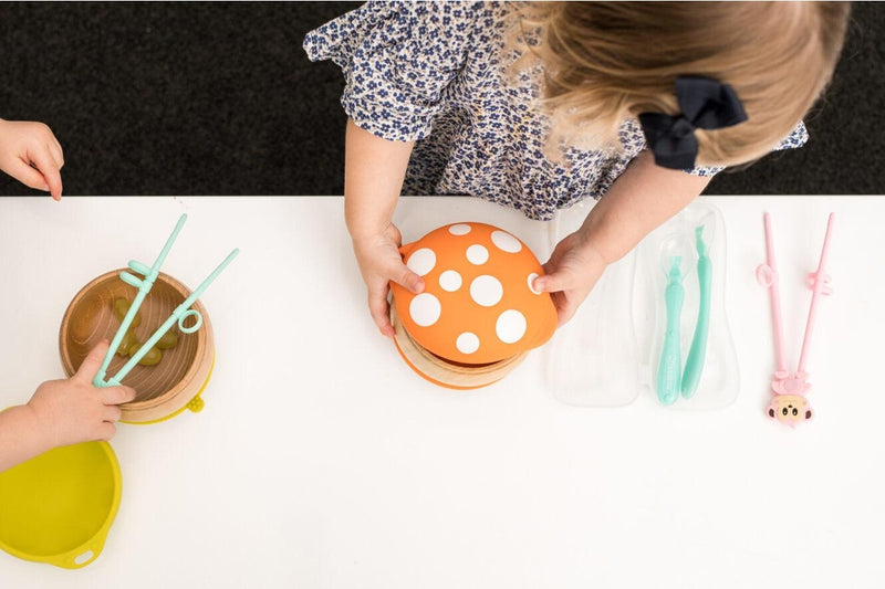 Haakaa: Wooden Mushroom Bowl with Suction Base - Orange