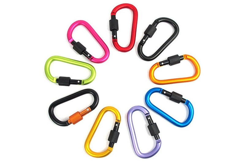 9 Pack Aluminum Alloy D Ring Locking Carabiner Clip Set Screw Hanging Hook Buckle Keychain With Steel Wire For Outdoor Camping Hiking - Standard - Set Of 1