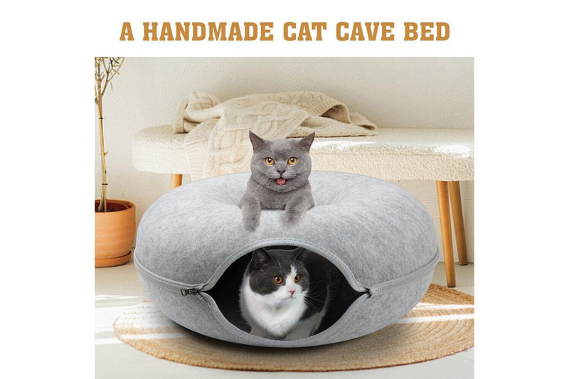 59 X 29Cm Cat Tunnel Bed Dark Grey Felt Pet Puppy Nest Cave Toy Light - One Size