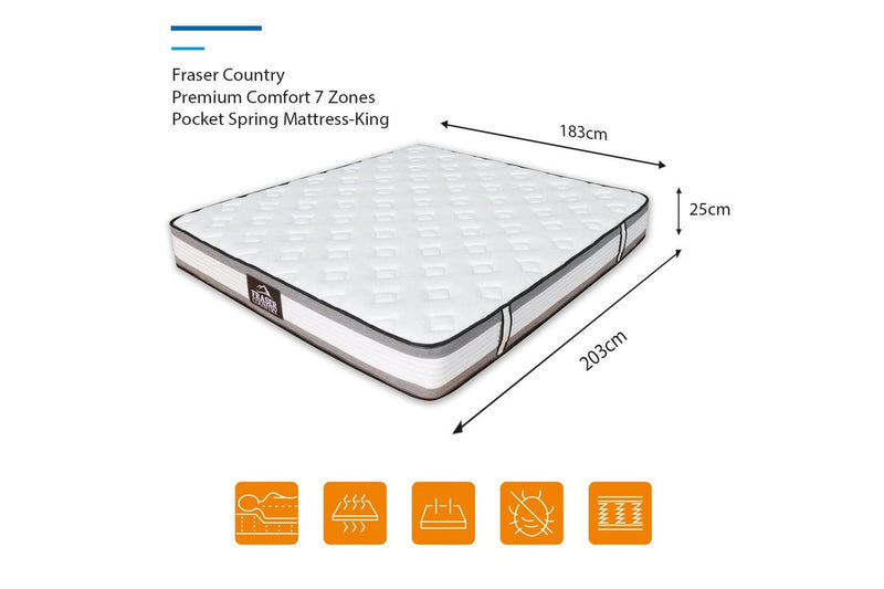 Fraser Country Premium Comfort 7 Zones Pocket Spring Mattress - (NZ Super King) (AUS King)