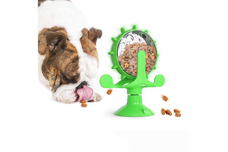 Interactive Pet Treats Dispenser Toy 360 Degrees Rotating Windmill Toy Slow Dog Cat Feeder Green