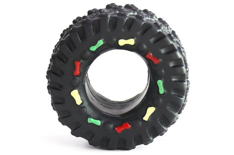 Teeth Grinding Pet Toy Dog Biting Tire Shaped Sound Plaything 4Pcs Black - Standard