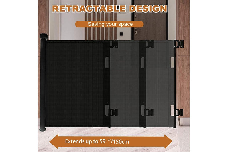 Petswol: Retractable Safety Gate Fence For Pets And Children - Black