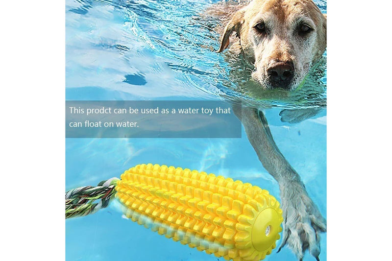 Dog Corn Toothbrush Teeth Cleaner Squeak Chew Toy with Rope in Yellow