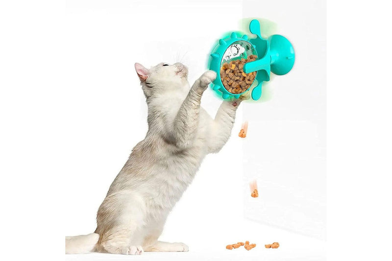 Interactive Pet Treats Dispenser Toy 360 Degrees Rotating Windmill Toy Slow Dog Cat Feeder Blue