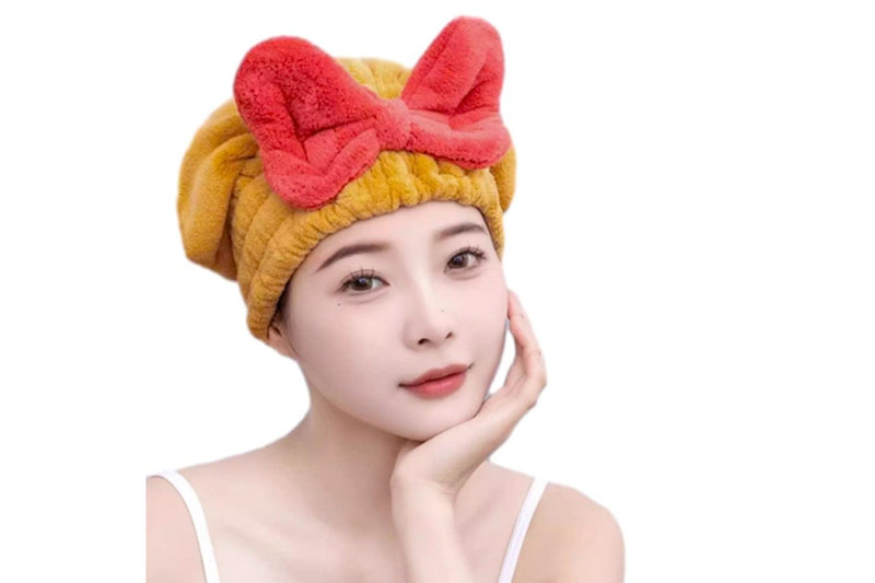 2Pcs Set Quick Absorbent Drying Hair Caps with Bow-Knot Hair Turban Wrap for Women Style 1