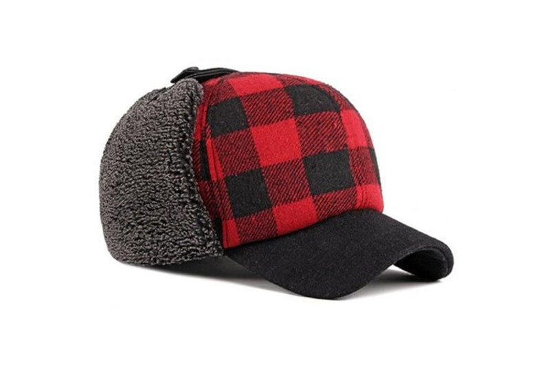 Men's Thick Warm Plaid Ear Protective Hat Fashion Baseball Cap Multi Oversize - Standard