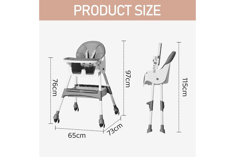 Portable Foldable High Chair with 3 Recline Positions & Adjustable Footrest