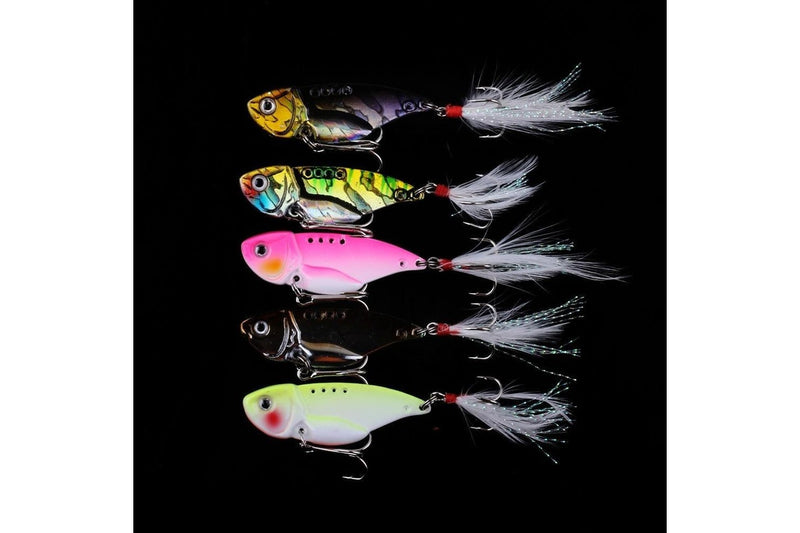 5 Piece Metal Vib Fishing Lure Set With Plastic Box