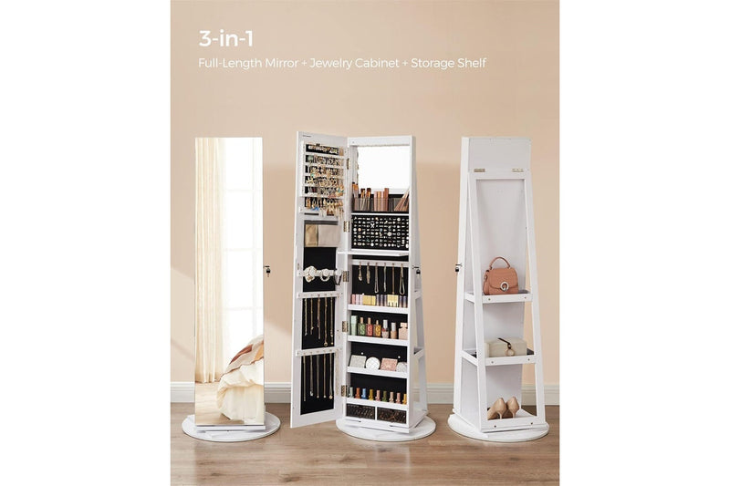 SONGMICS 6 LEDs Lockable Mirror 360? Swivel Jewelry Cabinet