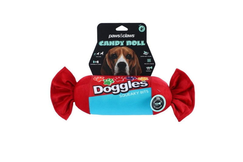 3x Paws & Claws 28cm Candy Roll Oxford Doggles Interactive Dog Toy w Squeaker