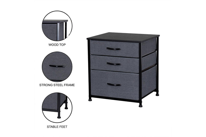 Ovela 3 Drawer Nightstand Bedside Table - Dark Grey