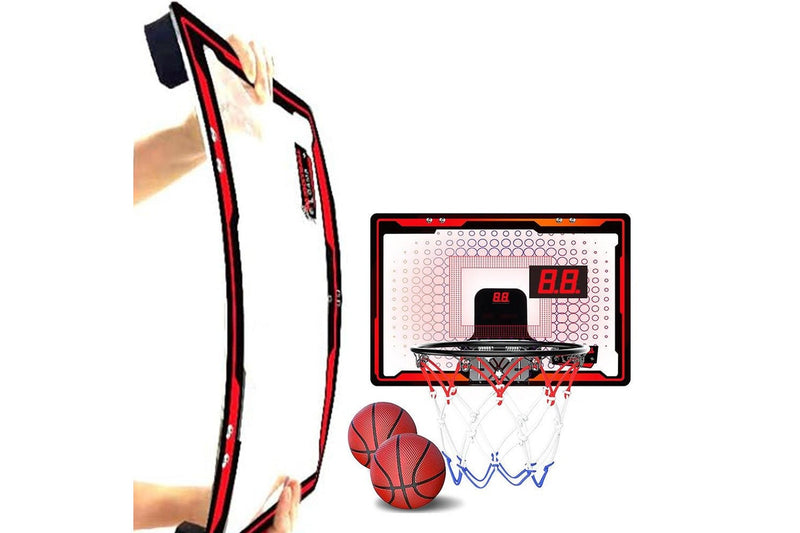 Indoor Lighted Basketball Hoop Mini Over The Door Basketball Hoops with 2 Basketball for Kids Red