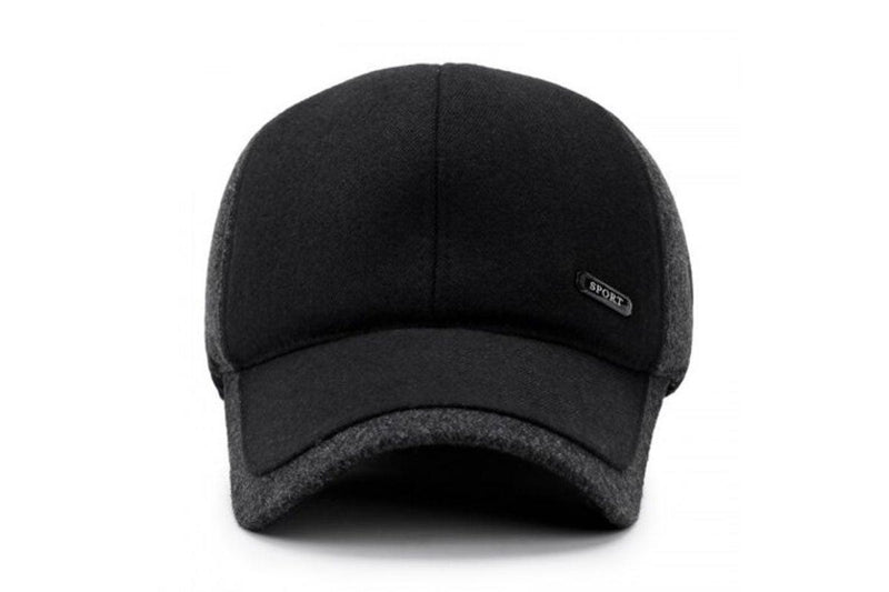 Thick Warm Woolen Baseball Cap Earmuffs Adjustable For 56 59Cm Black - Standard