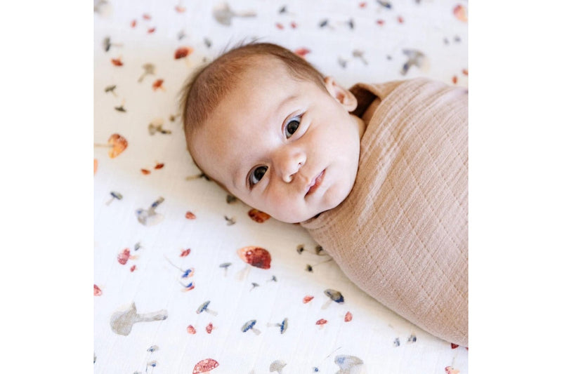 Little Unicorn: Muslin Fitted Cot Sheet - Mushrooms