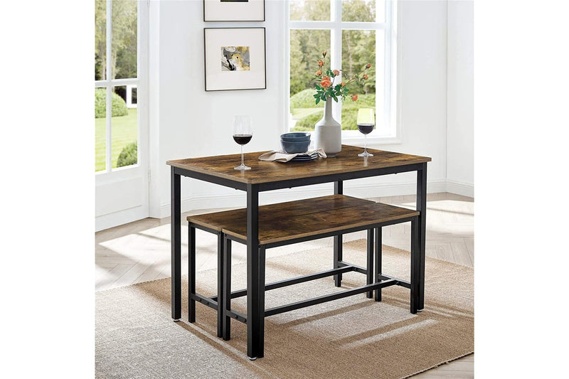 Vasagle : Dining Table with 2 Benches - Rustic Brown