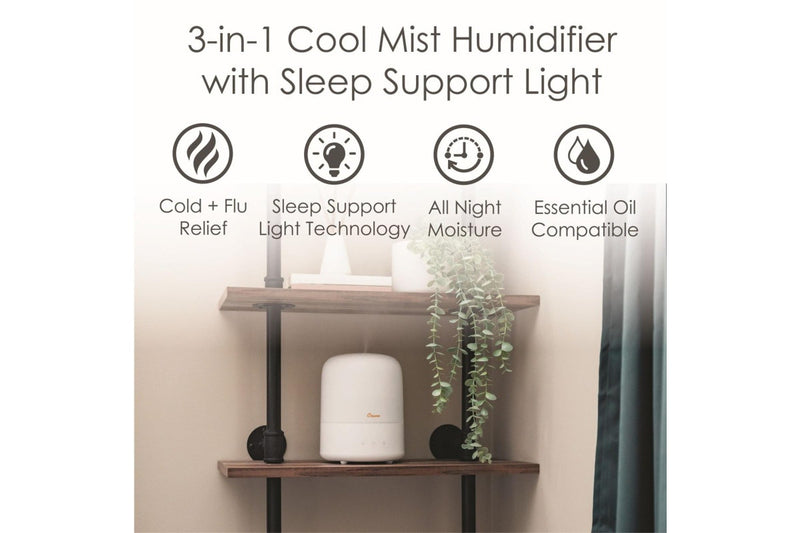 Crane: 3-in-1 Cool Mist Humidifier with Aroma Diffuser & Sleep Support Light